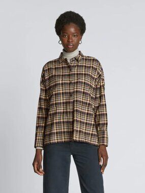 ☀️ Everlane The Boxy Flannel Cotton Shirt Beach Plaid Size Small